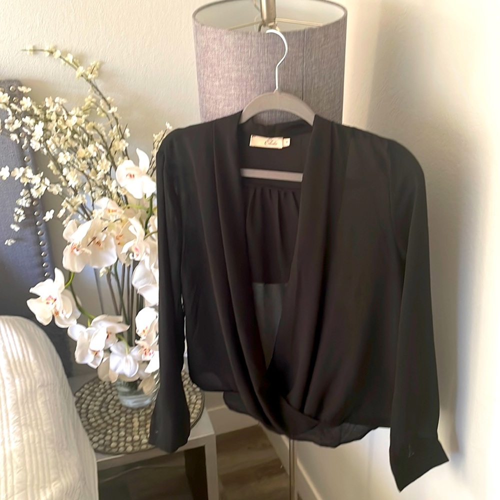 Sheer, black long sleeve top, loose fit
